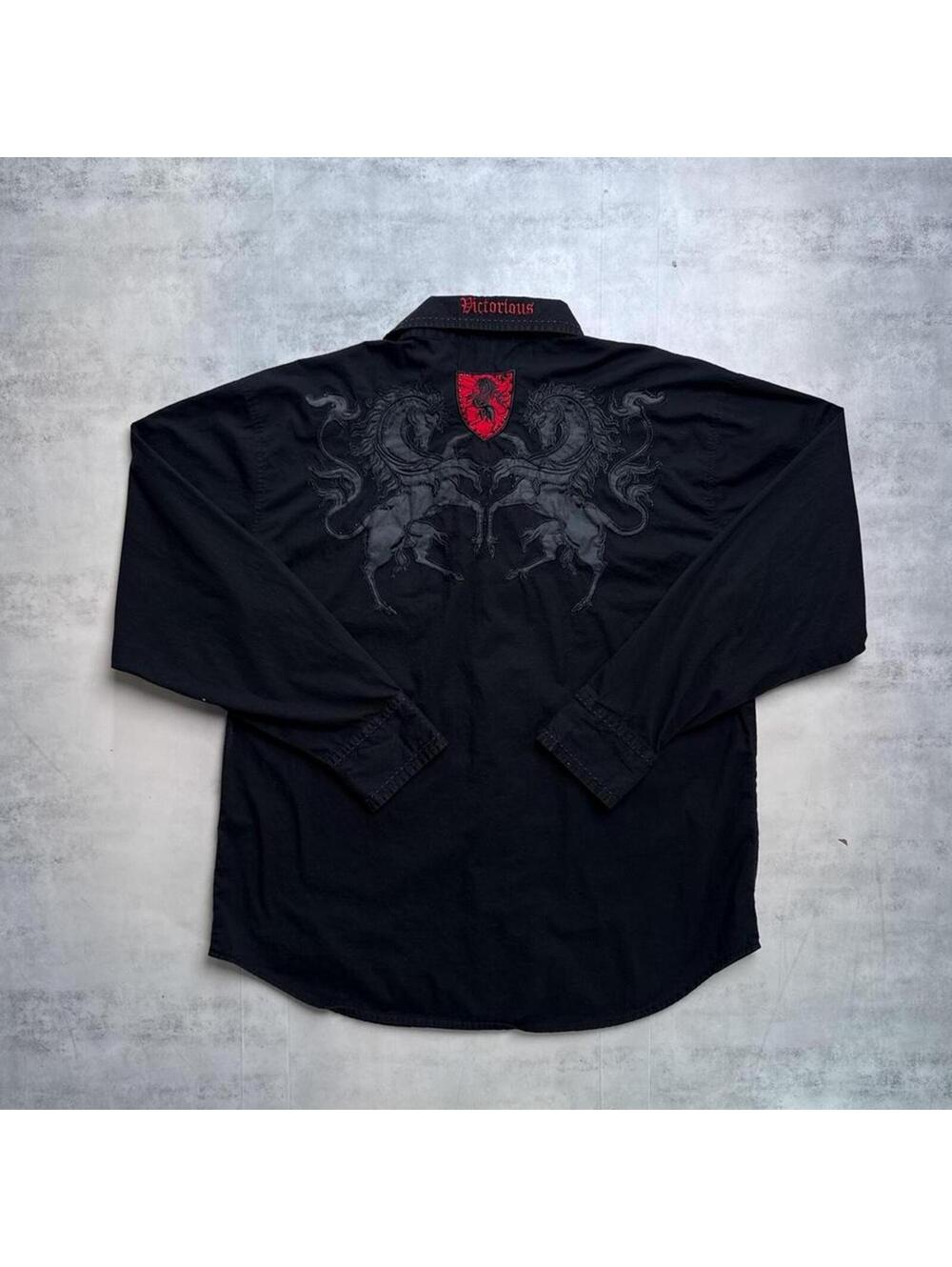 Y2K Victorious 00s Horse Grunge button up rhinestones shirt - Picture 8 of 8